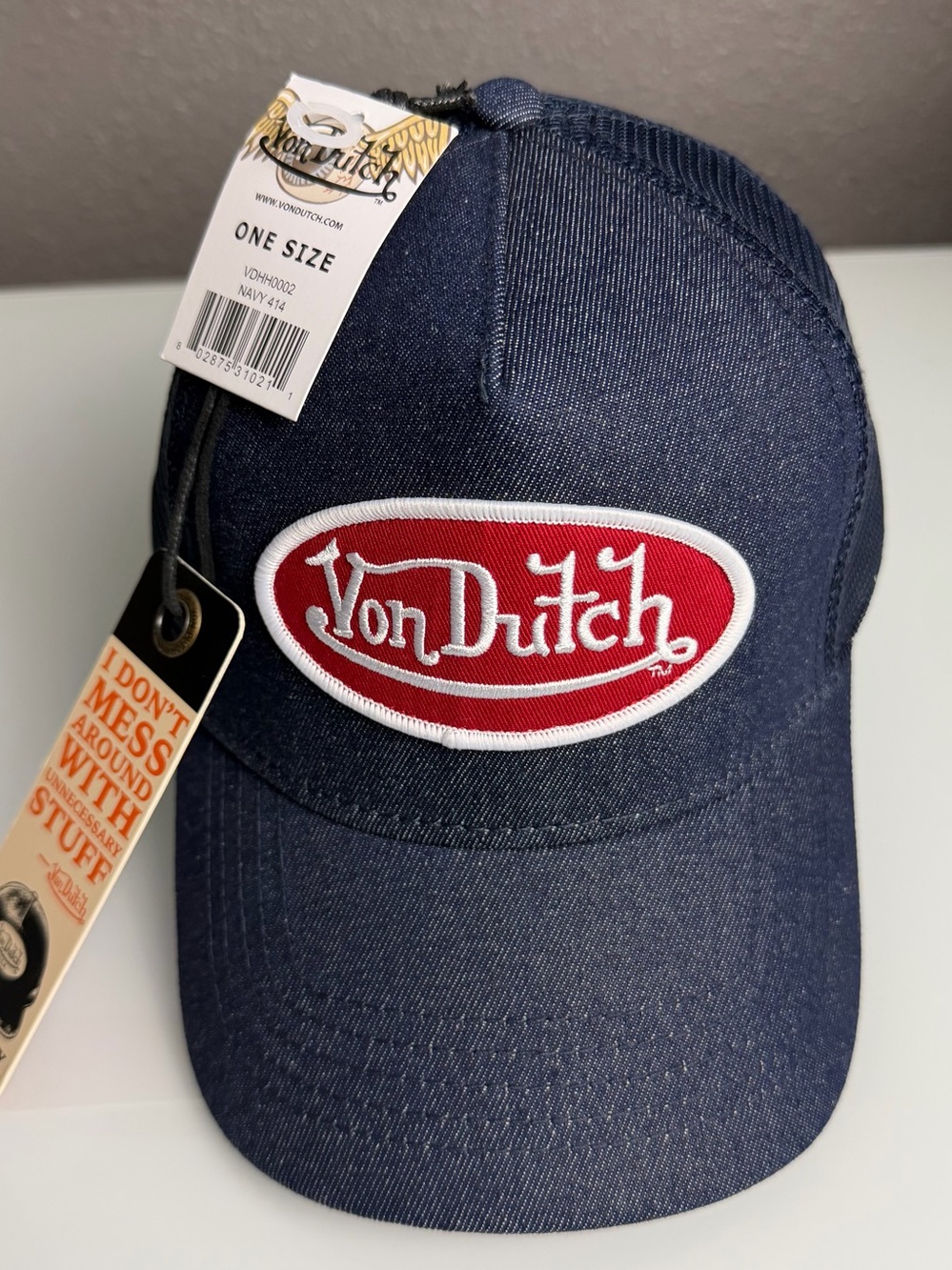 Von Dutch Blue Denim Trucker Snapback Hat Adjustable Mesh Back Cap NWT